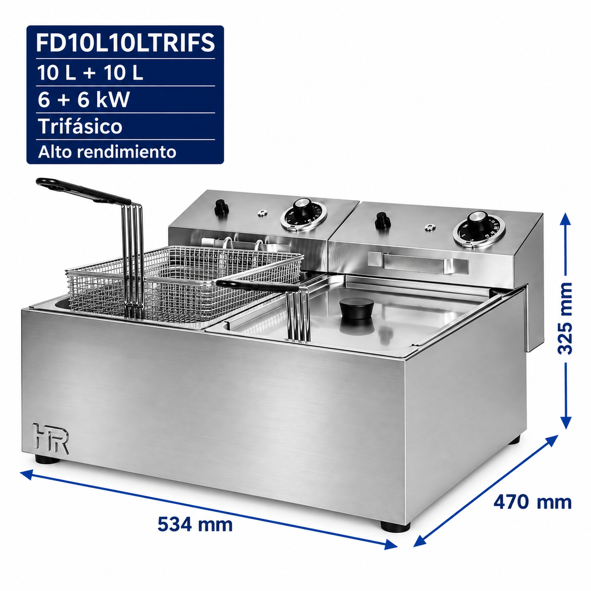 Freidora HR Fainca FD10L10LTRIFS - 10 + 10 litros trifásica sin grifo