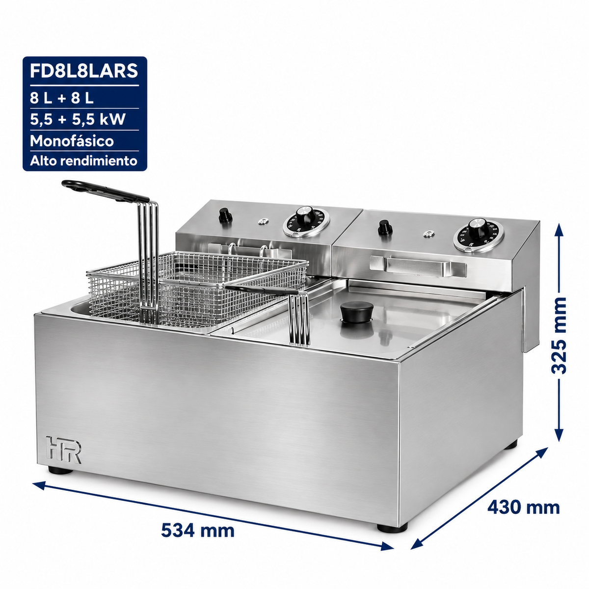Freidora HR Fainca FD8L8LARS - 8 + 8 litros alto rendimiento sin grifo