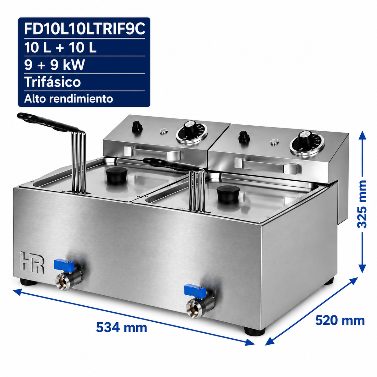 Freidora HR Fainca FD10L10LTRIF9C - 10 + 10 litros trifásica con grifo