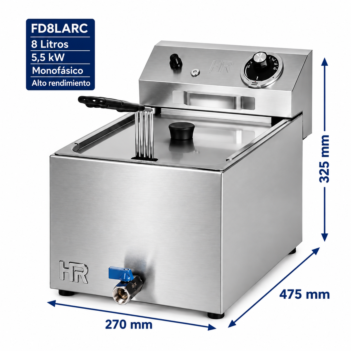 Freidora HR Fainca FD8LARC - 8 litros alto rendimiento con grifo