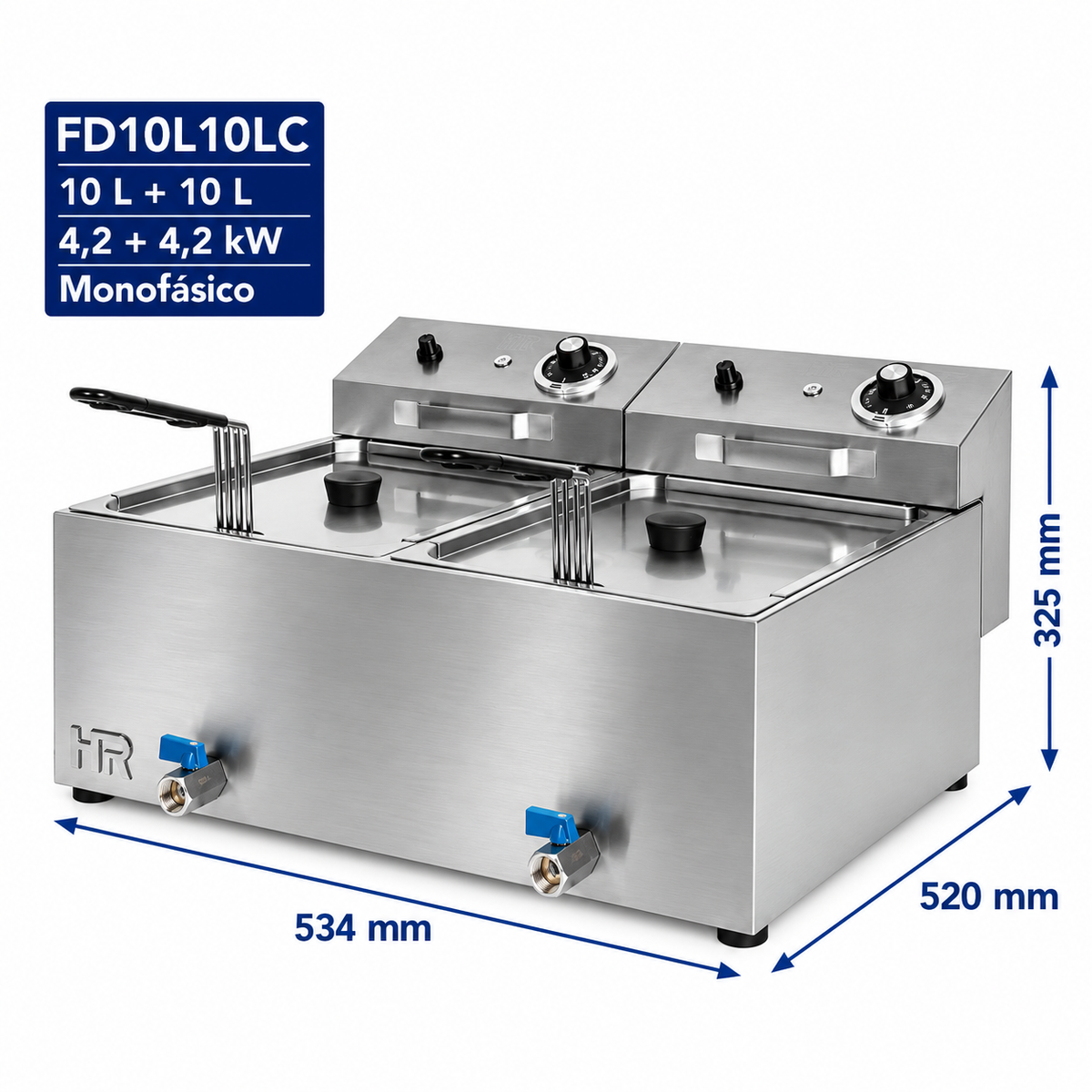 Freidora HR Fainca FD10L10LC - 10 + 10 litros con grifo