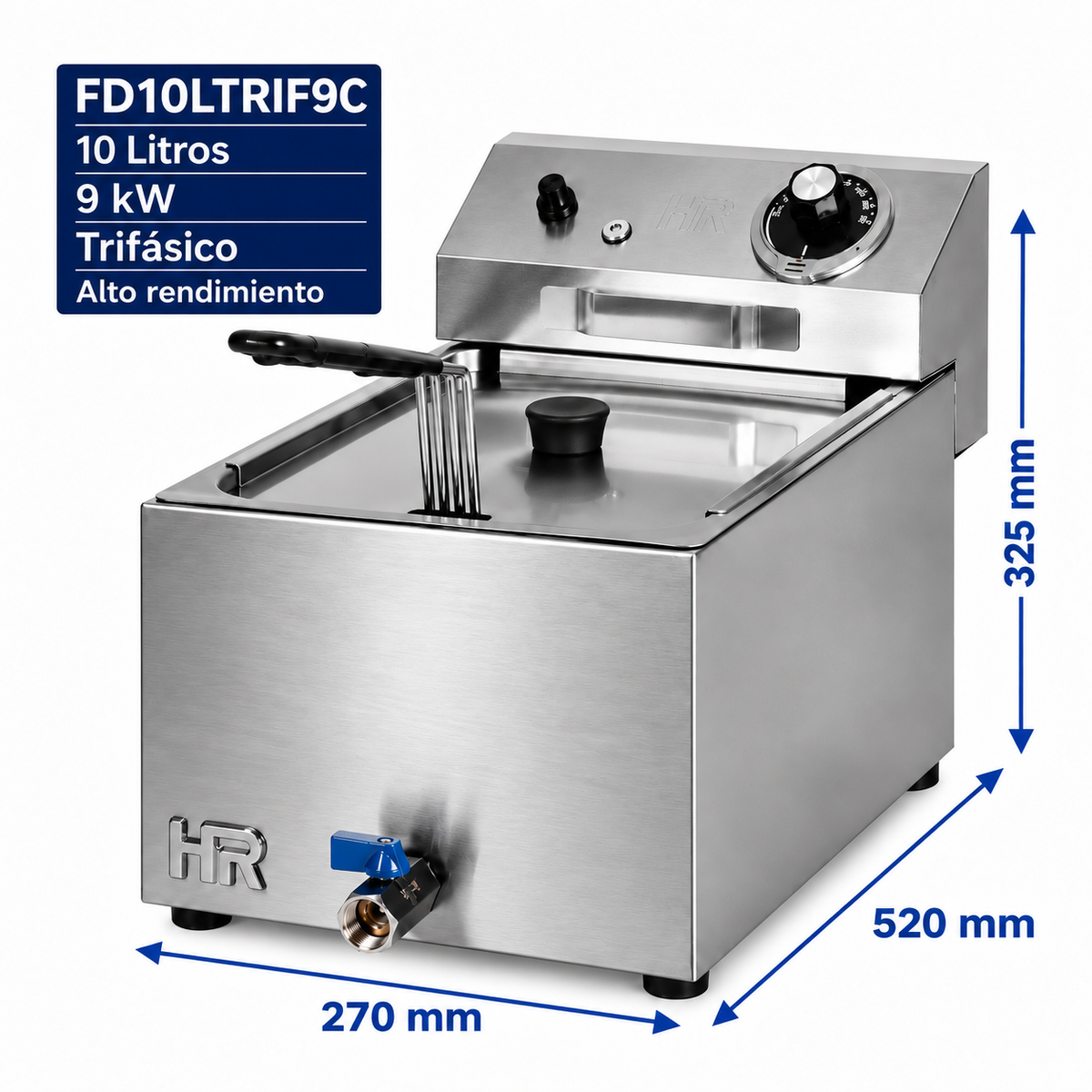 Freidora HR Fainca FD10LTRIF9C - 10 litros trifásica con grifo
