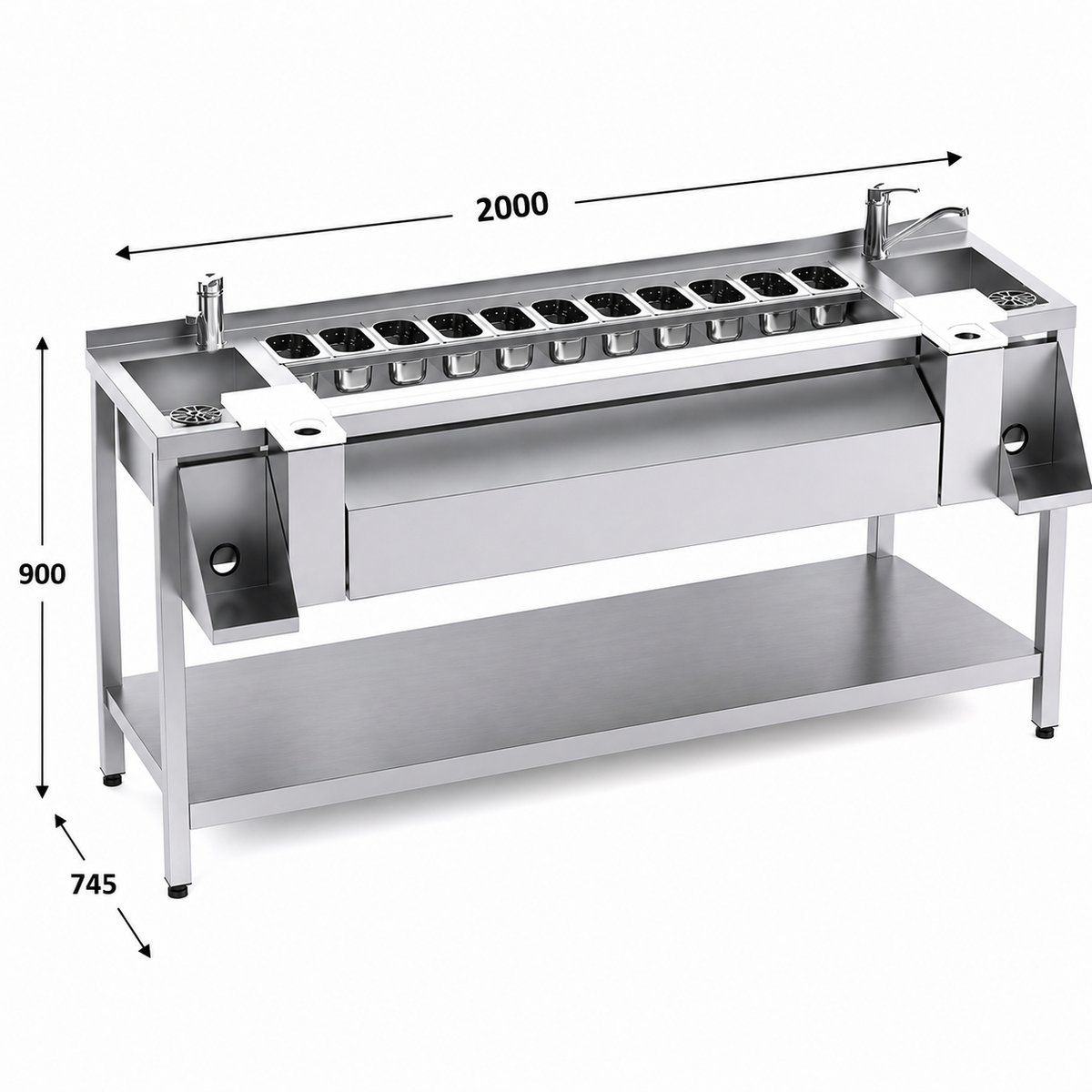 Mesa coctelera 200 con estante 200x74.5x90