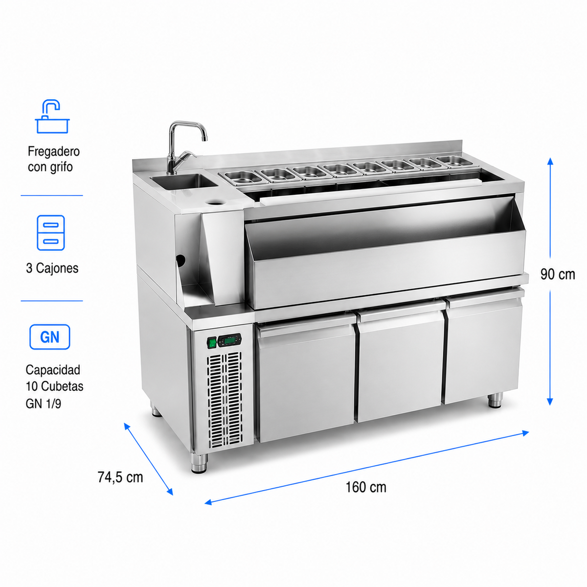 Mesa Coctelera Refrigerada 1600 (Fregadero Izquierda)