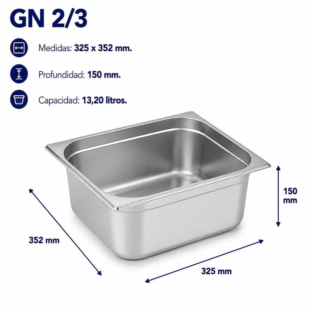 Cubeta Gastronorm 2/3 Lisa 150mm