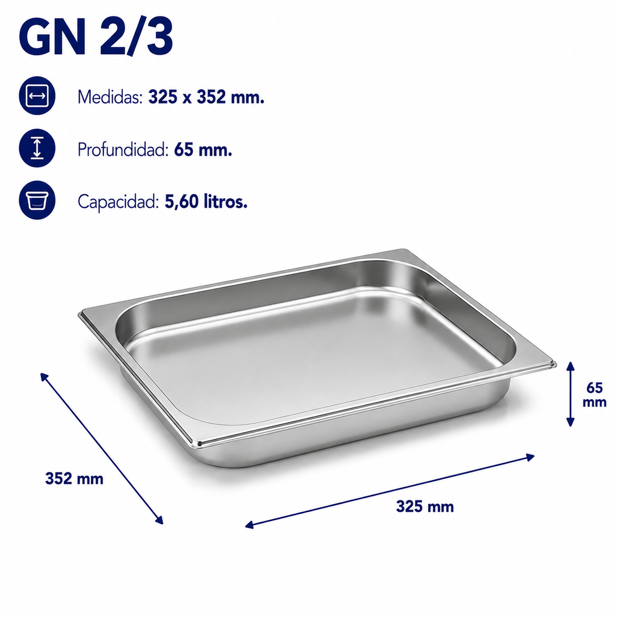 Cubeta Gastronorm 2/3 Lisa 65mm