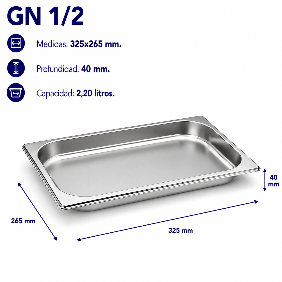 Cubeta Gastronorm 1/2 Lisa 40mm
