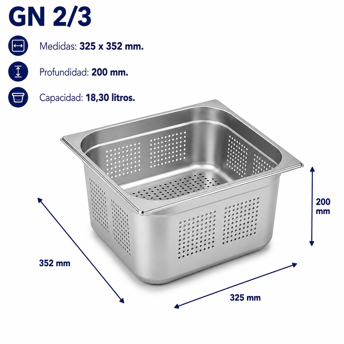 Cubeta Gastronorm 2/3 Perforada 200mm