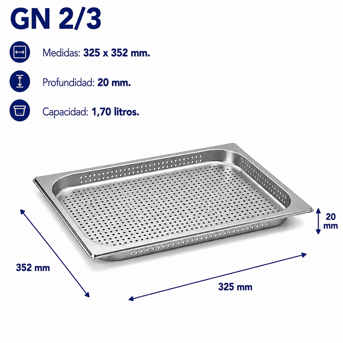 Cubeta Gastronorm 2/3 Perforada 20mm