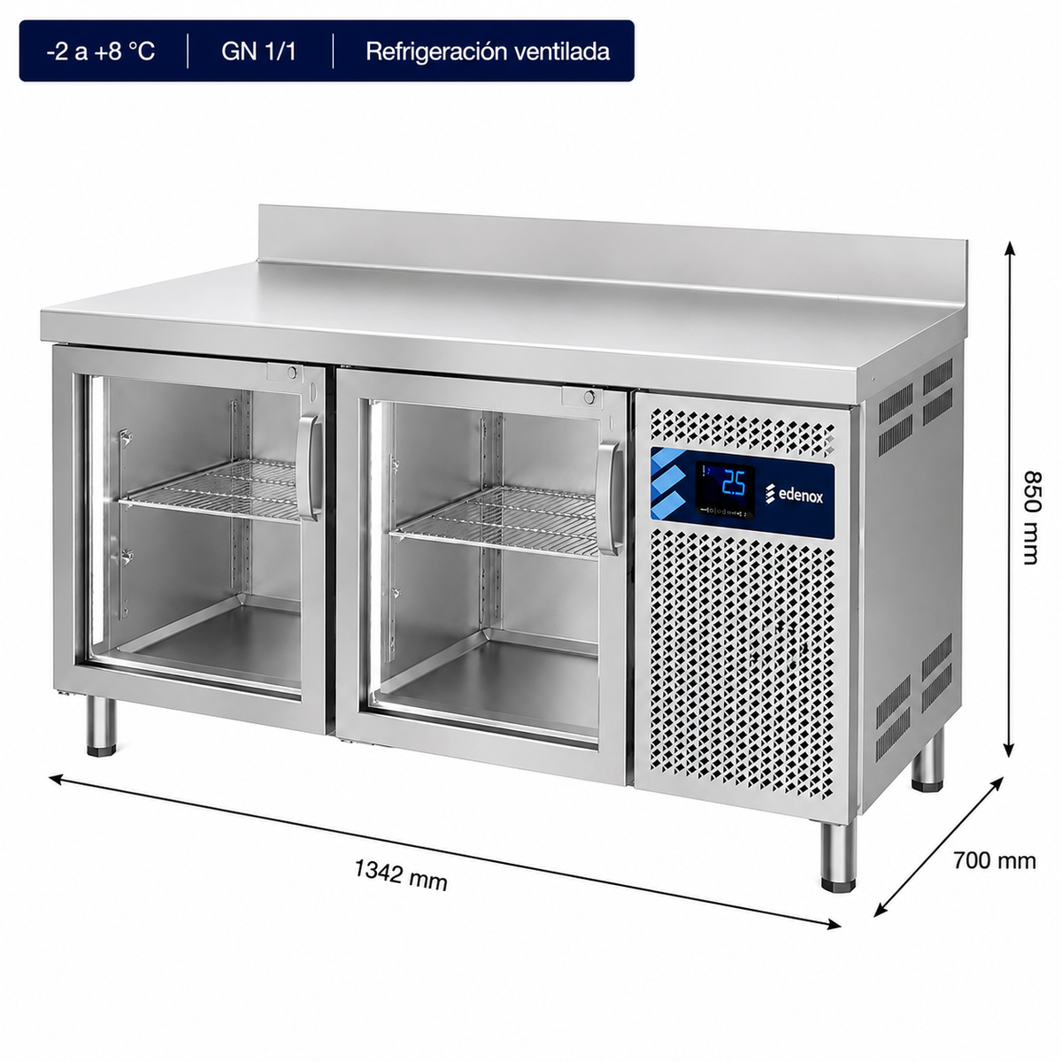Mesa Refrigerada Estándar Fondo 700 - Puerta Cristal (MPG-135 HC PC)