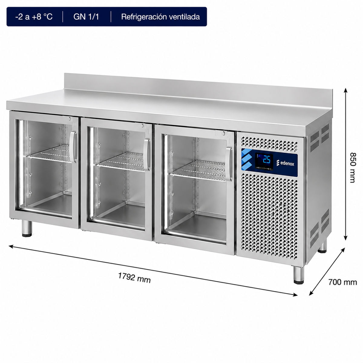 Mesa Refrigerada Estándar Fondo 700 - Puerta Cristal (MPG-180 HC PC)