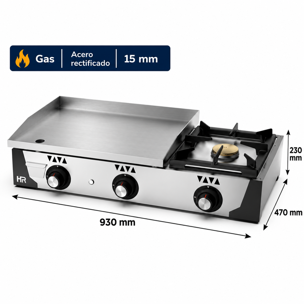 Plancha a gas HR Fainca PLC6100RTF rectificada 15 mm con fogón