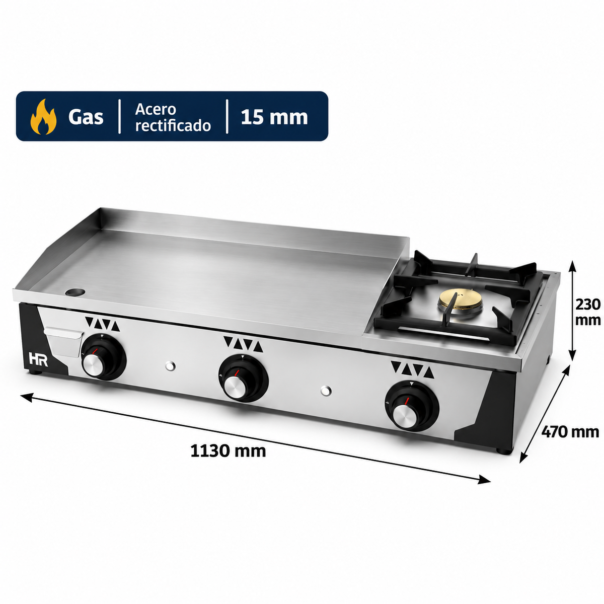 Plancha a gas HR Fainca PLC8100RTF rectificada 15 mm con fogón