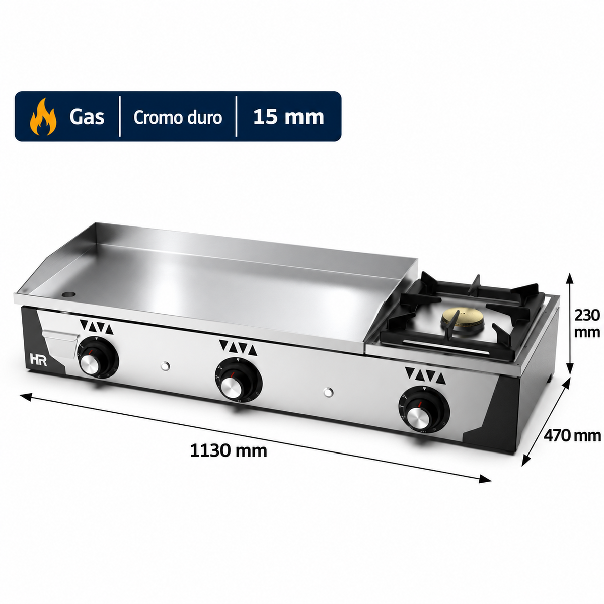 Plancha a gas HR Fainca PLC8100CRF cromo 15 mm con fogón