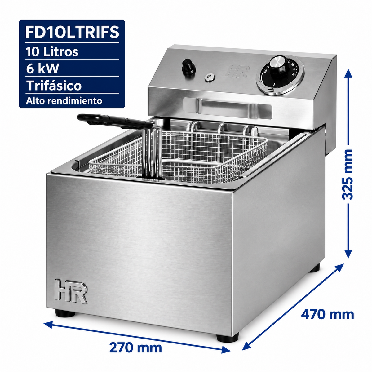 Freidora HR Fainca FD10LTRIFS - 10 litros trifásica sin grifo