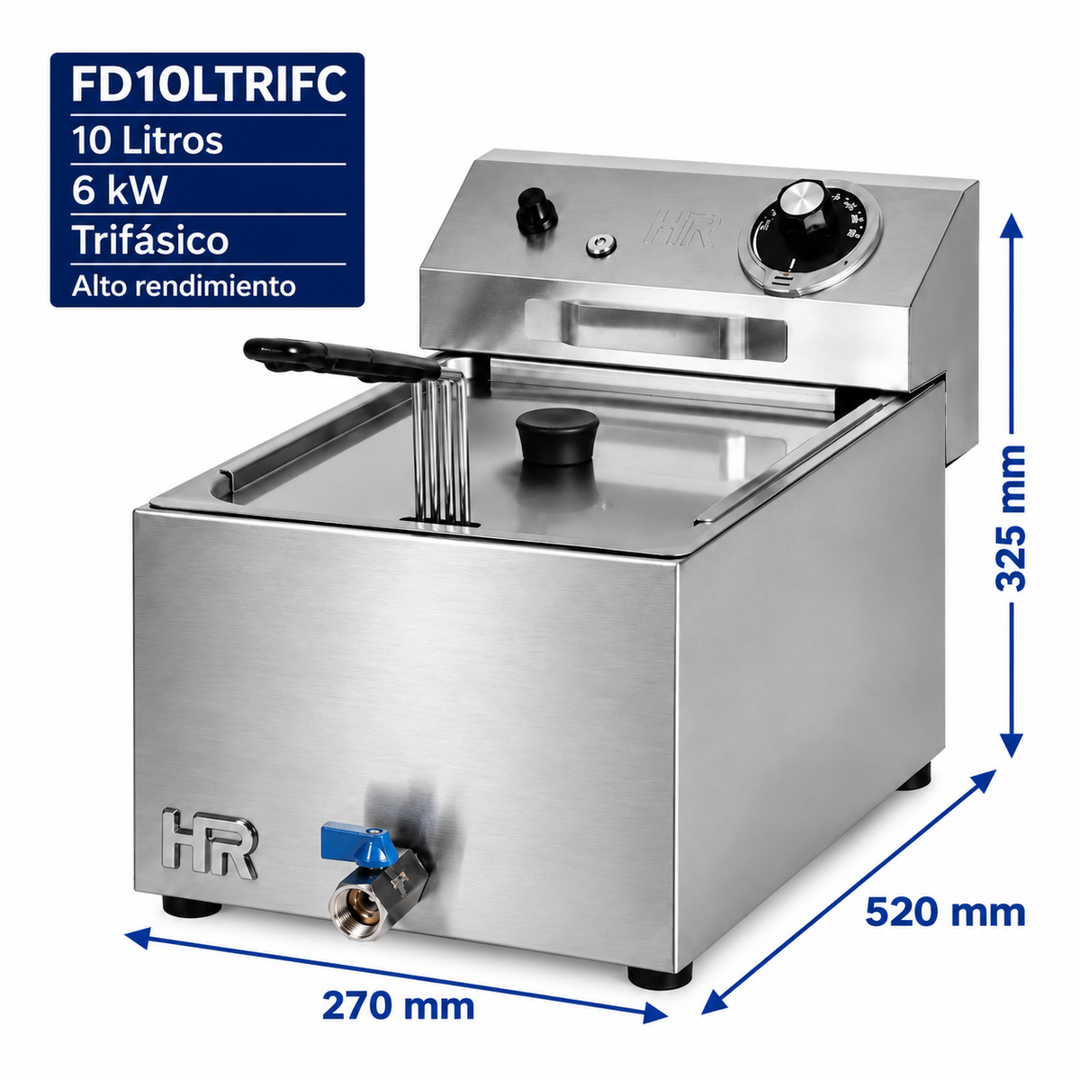 Freidora HR Fainca FD10LTRIFC - 10 litros trifásica con grifo