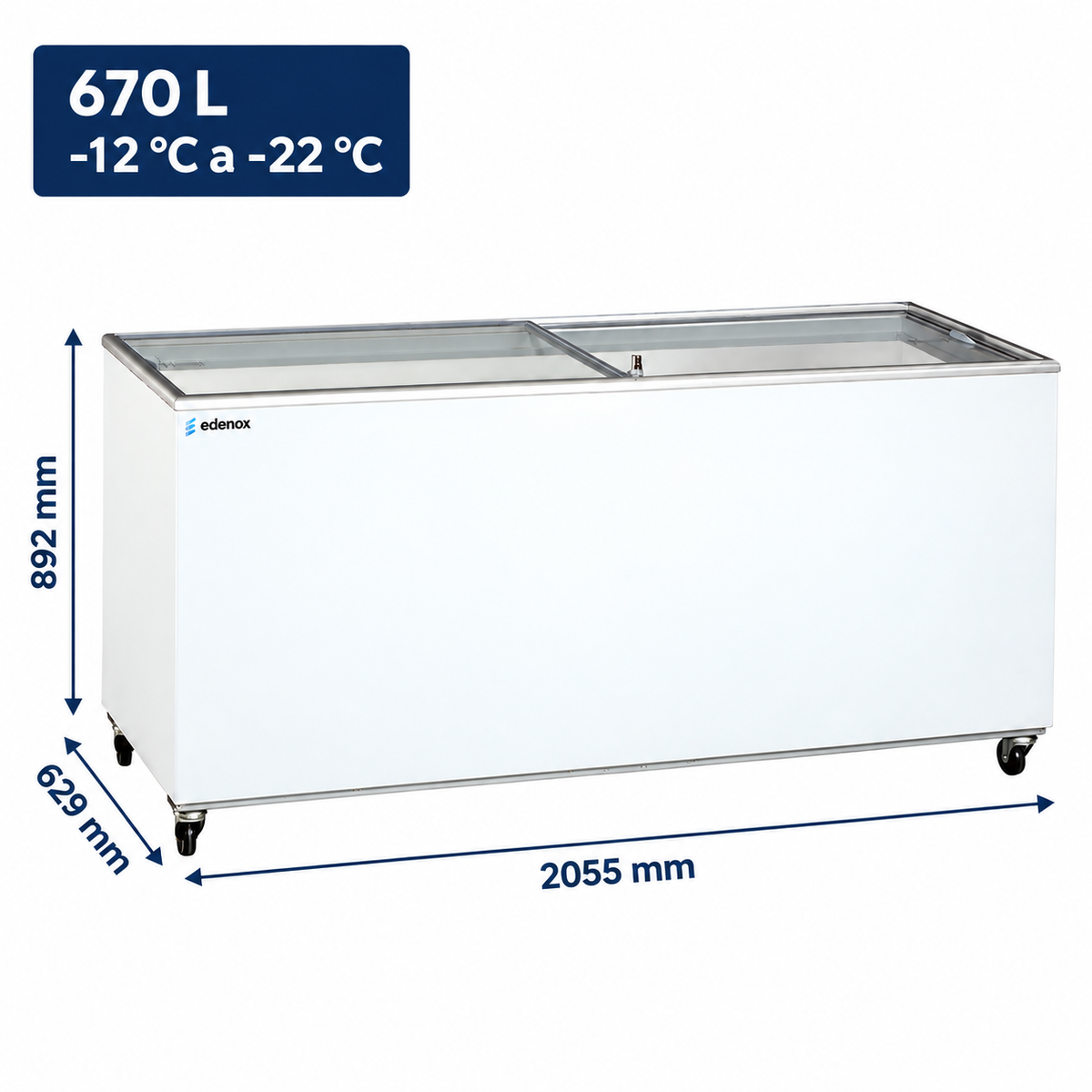 Congelador Horizontal Puerta de Cristal Correderas (NLFG-670) Edenox
