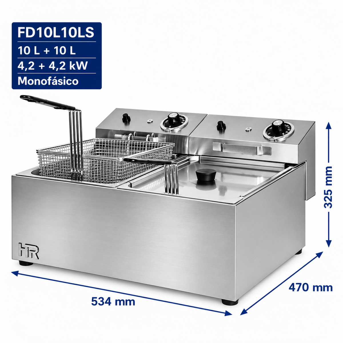 Freidora HR Fainca FD10L10LS - 10 + 10 litros sin grifo