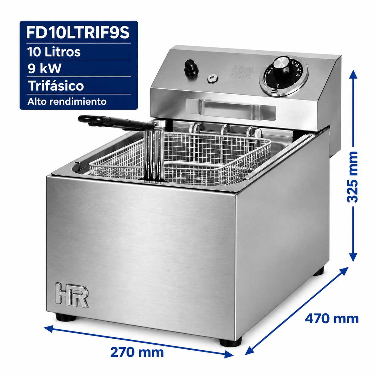 Freidora HR Fainca FD10LTRIF9S - 10 litros trifásica sin grifo