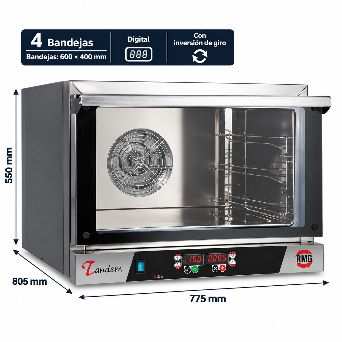 Horno de convección digital Romagsa Tandem4DIGIT · 4 bandejas 600 × 400 mm