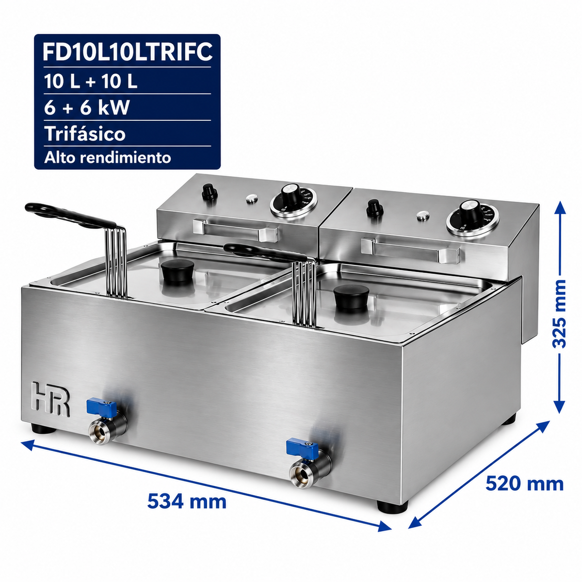 Freidora HR Fainca FD10L10LTRIFC - 10 + 10 litros trifásica con grifo