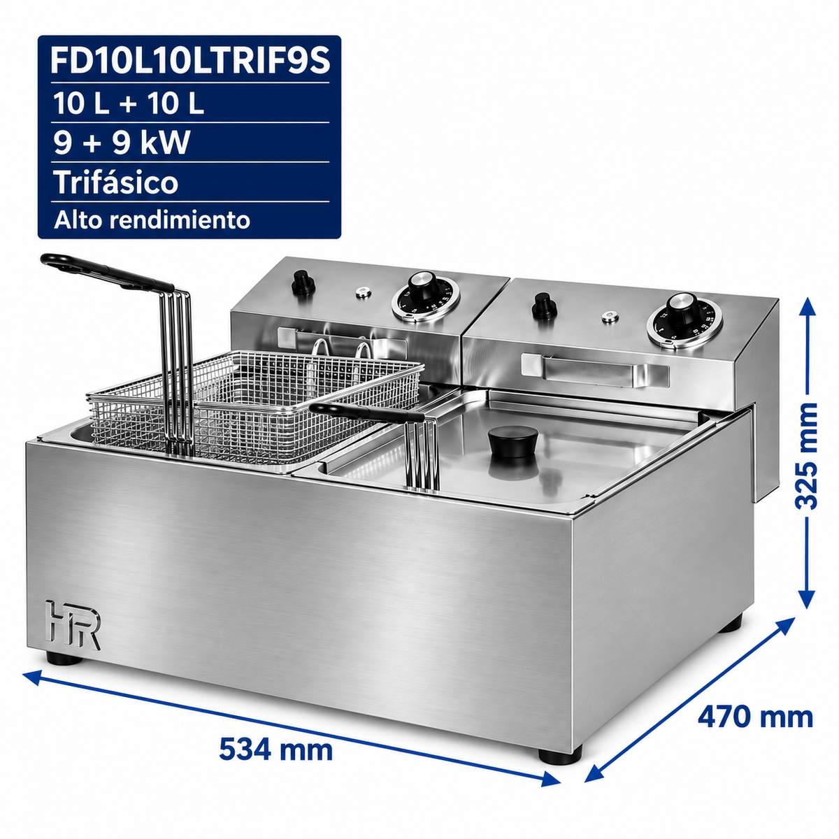 Freidora HR Fainca FD10L10LTRIF9S - 10 + 10 litros trifásica sin grifo