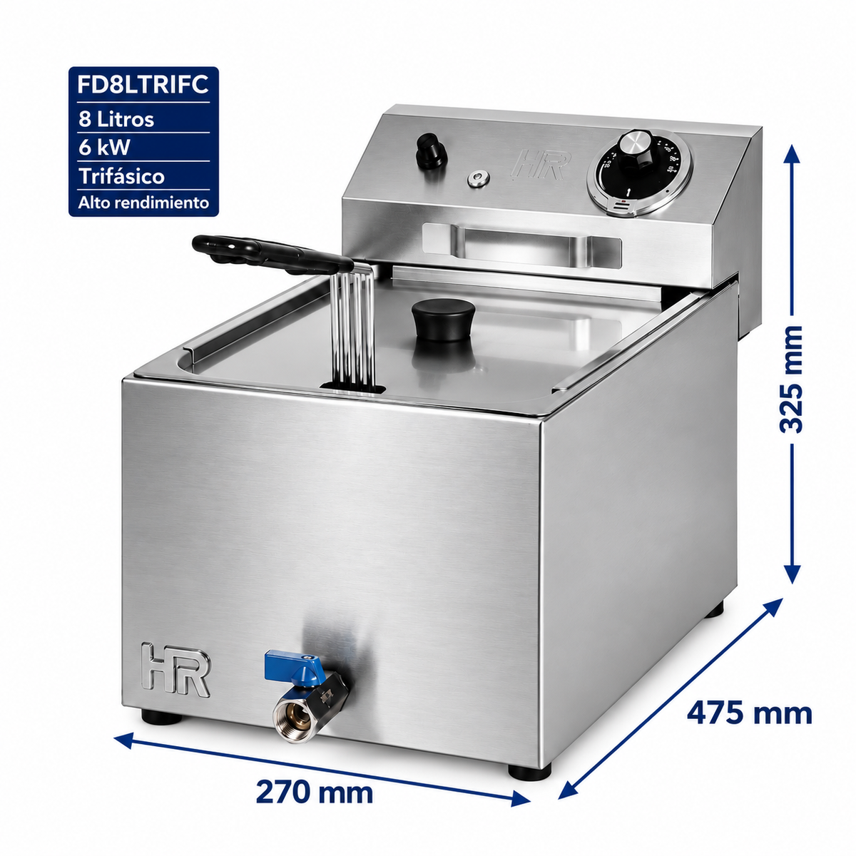 Freidora HR Fainca FD8LTRIFC - 8 litros trifásica con grifo