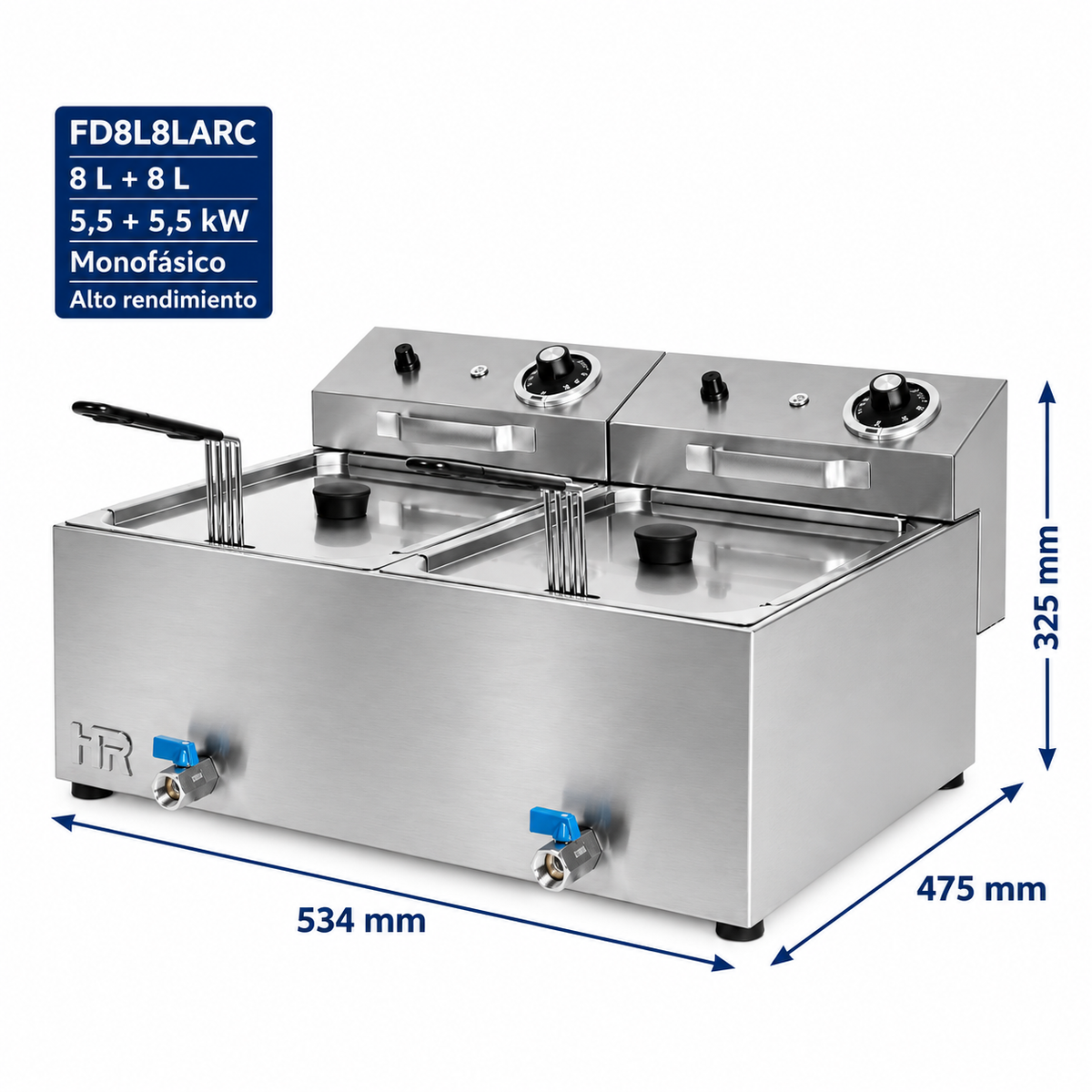 Freidora HR Fainca FD8L8LARC - 8 + 8 litros alto rendimiento con grifo