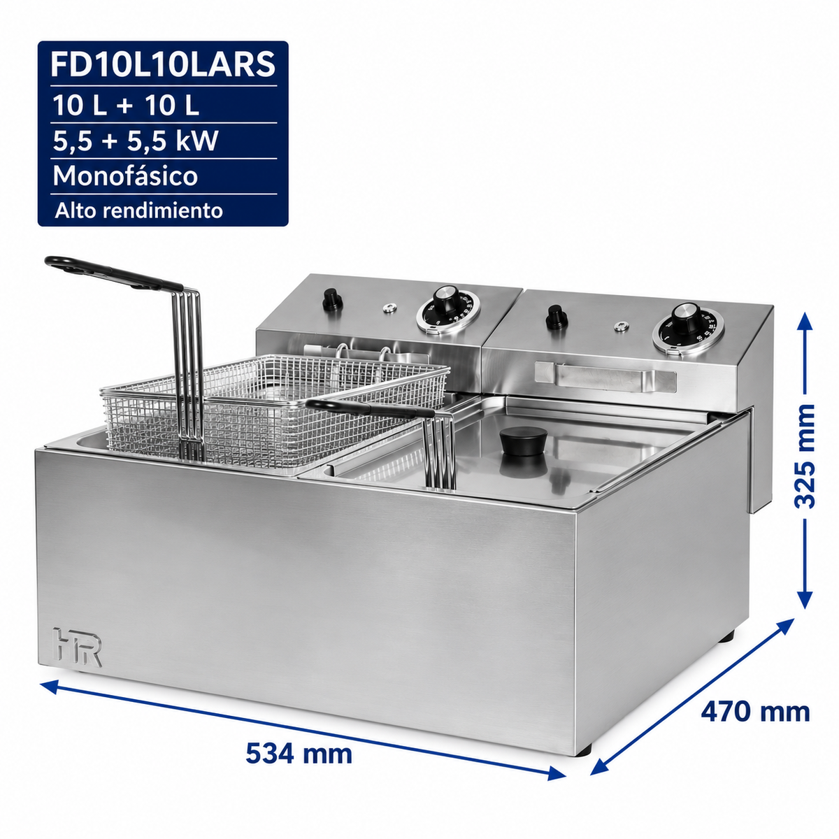 Freidora HR Fainca FD10L10LARS - 10 + 10 litros alto rendimiento sin grifo