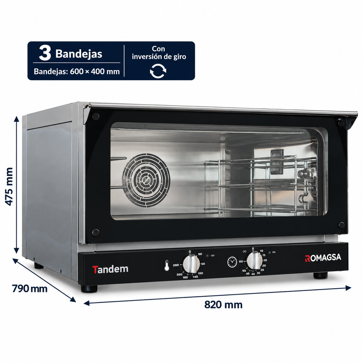 Horno de convección Romagsa Tandem3Plus · 3 bandejas 600 × 400 mm