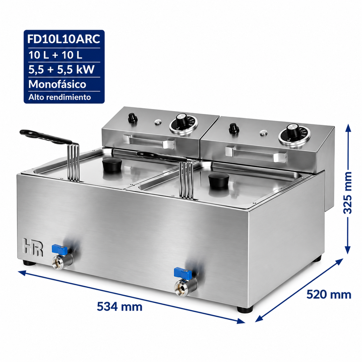 Freidora HR Fainca FD10L10LARC - 10 + 10 litros alto rendimiento con grifo