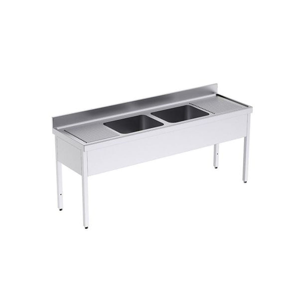 Fregadero con bastidor Serie 600 Distform, FB006200: 200x60x85 cm, Sin estante, 2 Escurridores - 2 Cubetas centrales