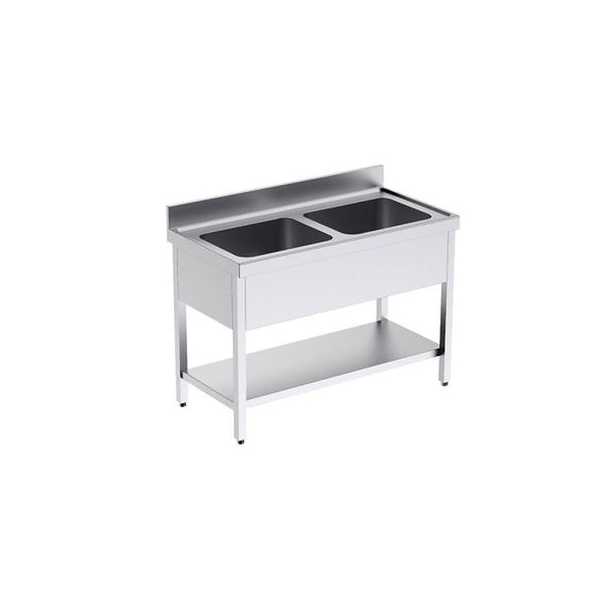 Fregadero con bastidor Serie 700 Distform, FB2E7120: 120x70x85 cm, 1 Estante, Sin Escurridor - 2 Cubetas