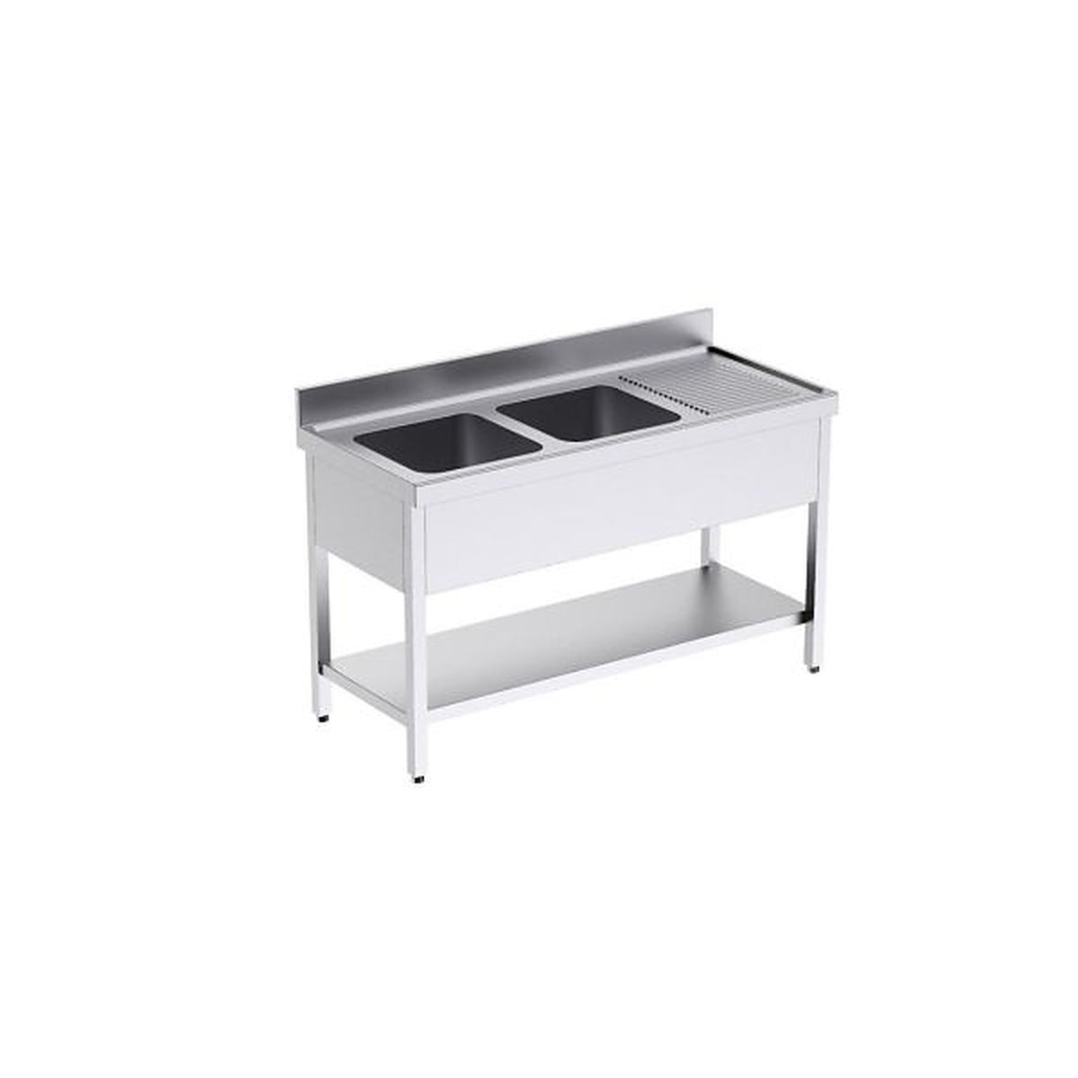 Fregadero con bastidor Serie 700 Distform, FBDE7160: 160x70x85 cm, 1 Estante, Derecha – 2 Cubetas
