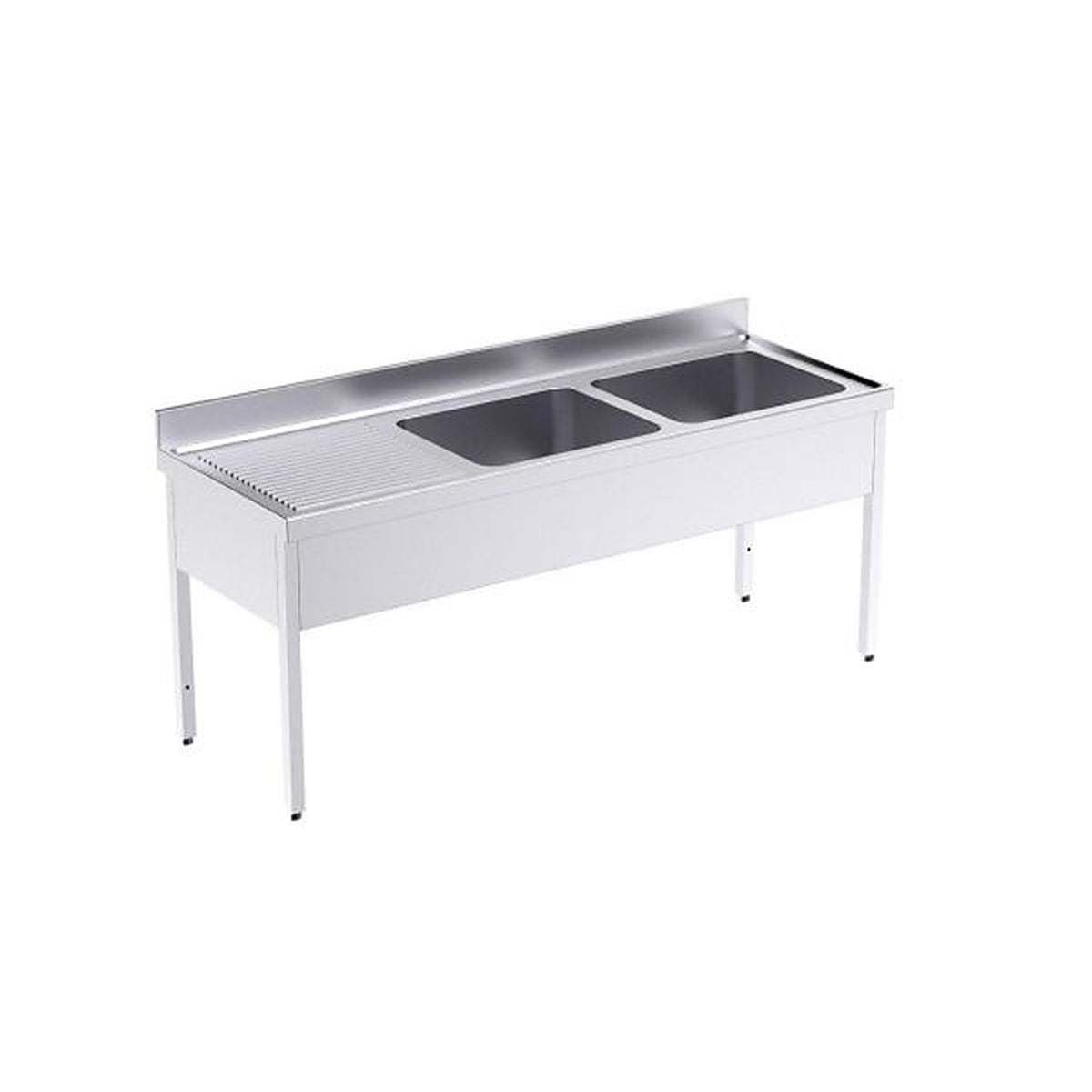 Fregadero con bastidor Serie 700 Distform, FBI07200: 200x70x85 cm, Sin estante, Izquierda – 2 Cubetas