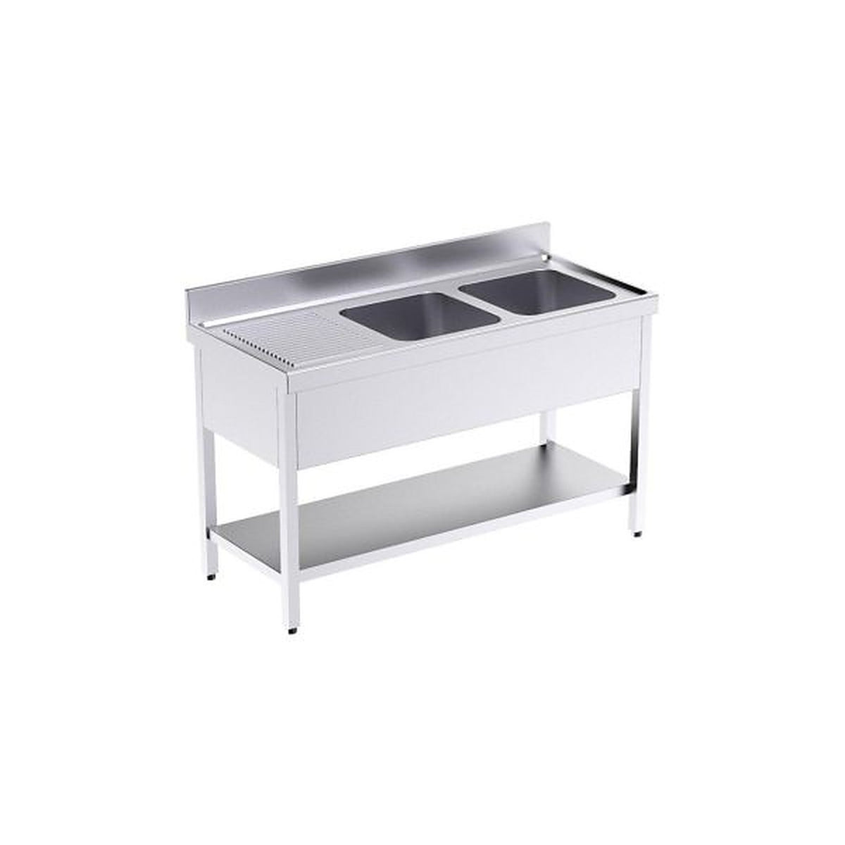 Fregadero con bastidor Serie 600 Distform, FBIE6142: 140x60x85 cm, 1 Estante, Izquierda – 2 Cubetas