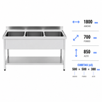 Fregadero con bastidor y estante Gran Capacidad 180x70 triple Distform