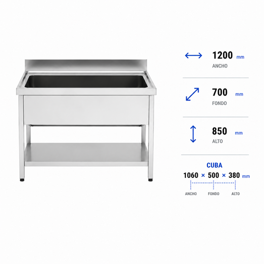 Fregadero con bastidor y estante Gran Capacidad 120x70