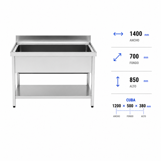 Fregadero con bastidor y estante Gran Capacidad 140x70