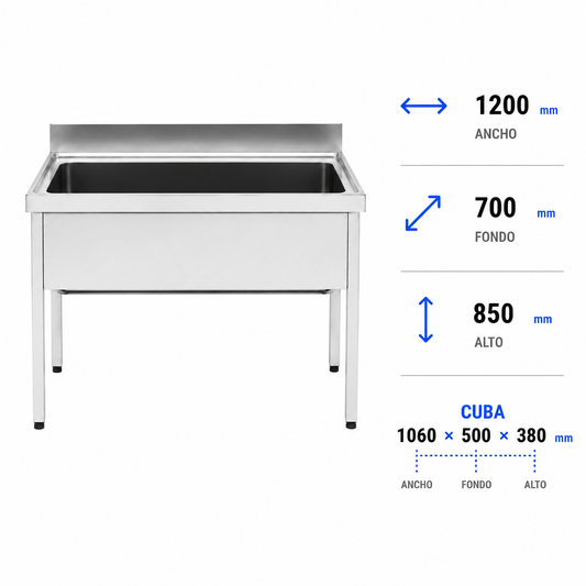 Fregadero con bastidor Gran Capacidad 120x70