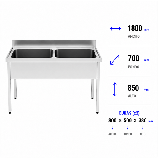 Fregadero con bastidor Gran Capacidad 180x70 doble