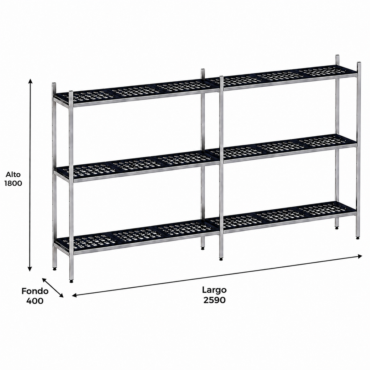 Estantería de pie lineal 259x40x180 - 3 Niveles Distform