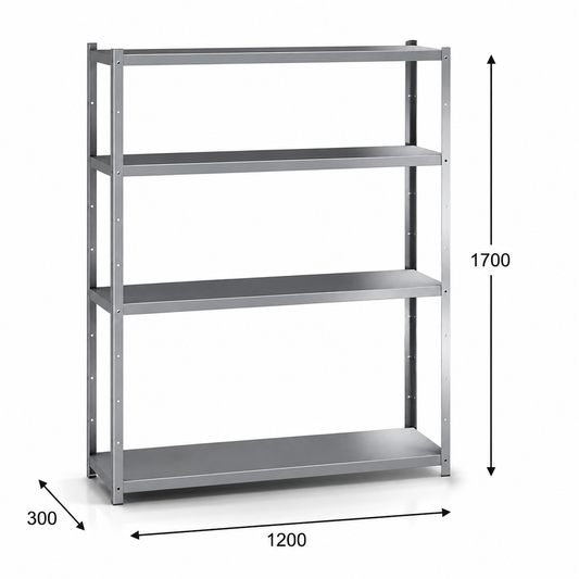 Estantería perfil ranurado 120x30x170 - 4 Niveles