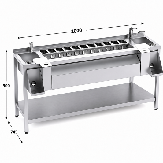 Mesa coctelera 200 con estante 200x74.5x90