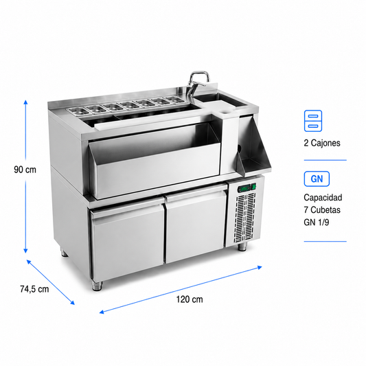 Mesa Coctelera Refrigerada 1200 (Fregadero Derecha)