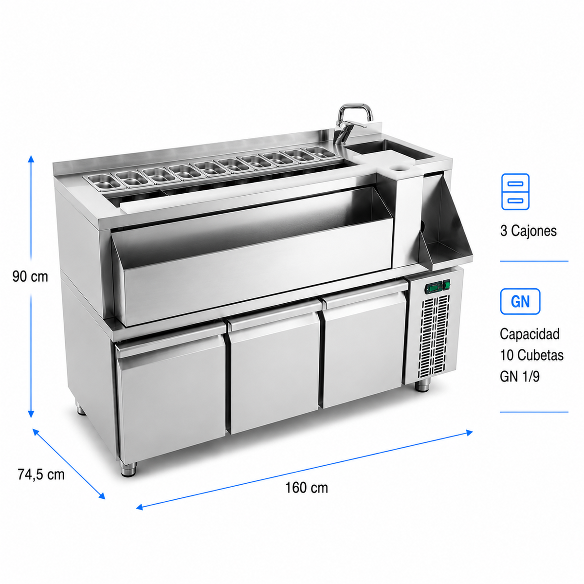 Mesa Coctelera Refrigerada 1600 (Fregadero Derecha)