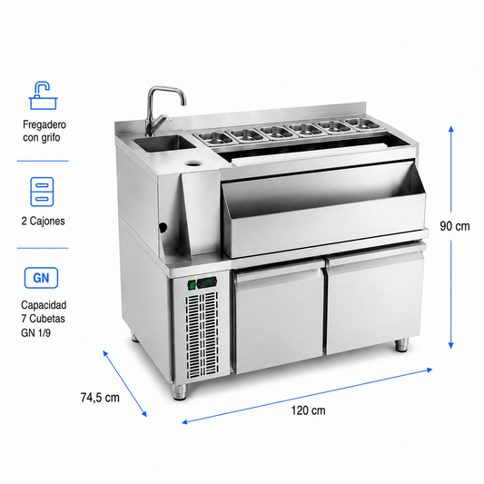 Mesa Coctelera Refrigerada 1200 (Fregadero Izquierda)