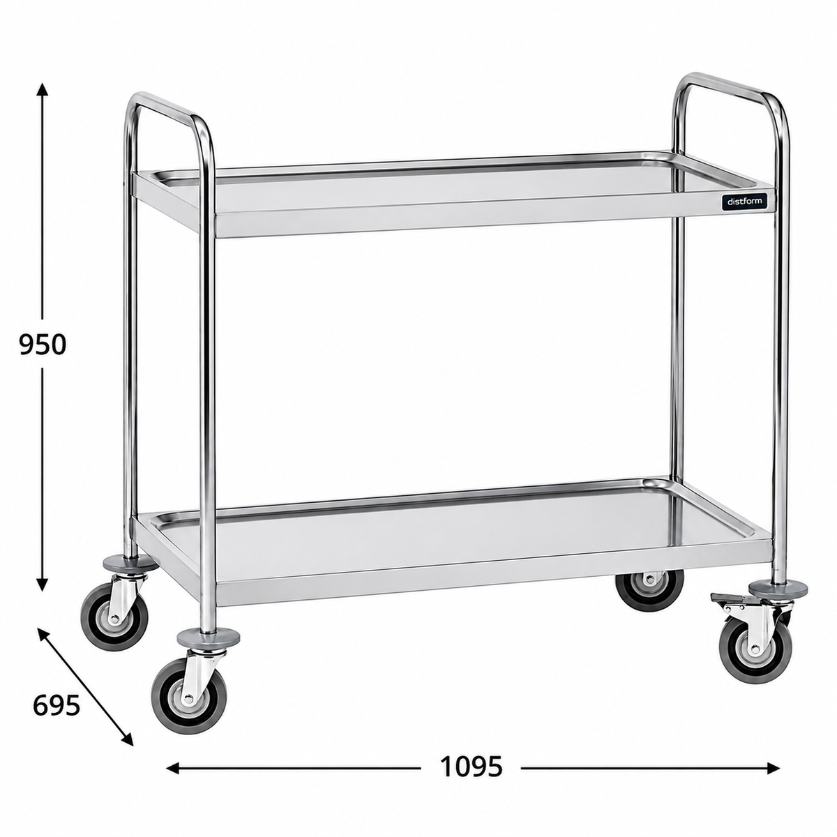 Carro de Servicio Inox 2 Estantes Desmontado 109.5x69.5x95 Distform