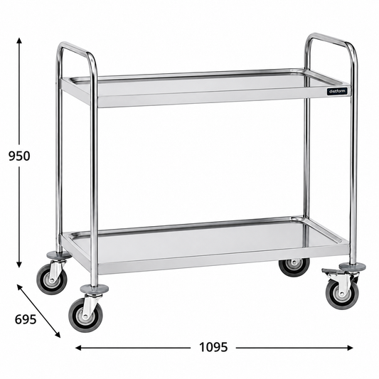 Carro de Servicio Inox 2 Estantes Desmontado 109.5x69.5x95