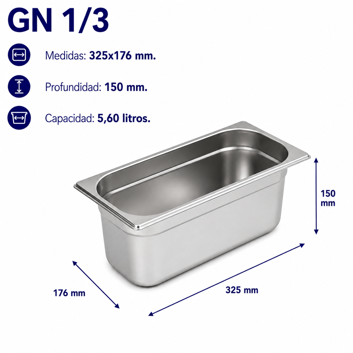 Cubeta Gastronorm 1/3 Lisa 150mm
